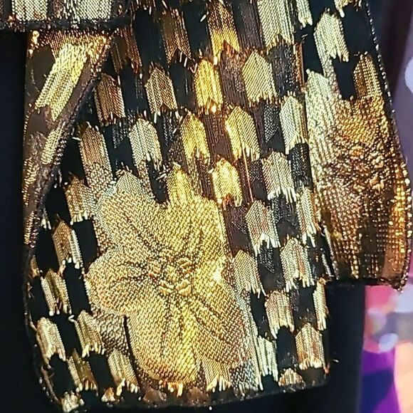 Bedford Fair Black Dress with Gold Buttons & a Gold Shiny Scarf, Size XL-P - Picture 8 of 9